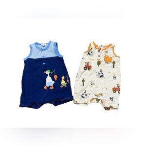 Viverano Organics Farm Animals & Le Top Ducks Rompers Baby Boys Size 0-3 mo
